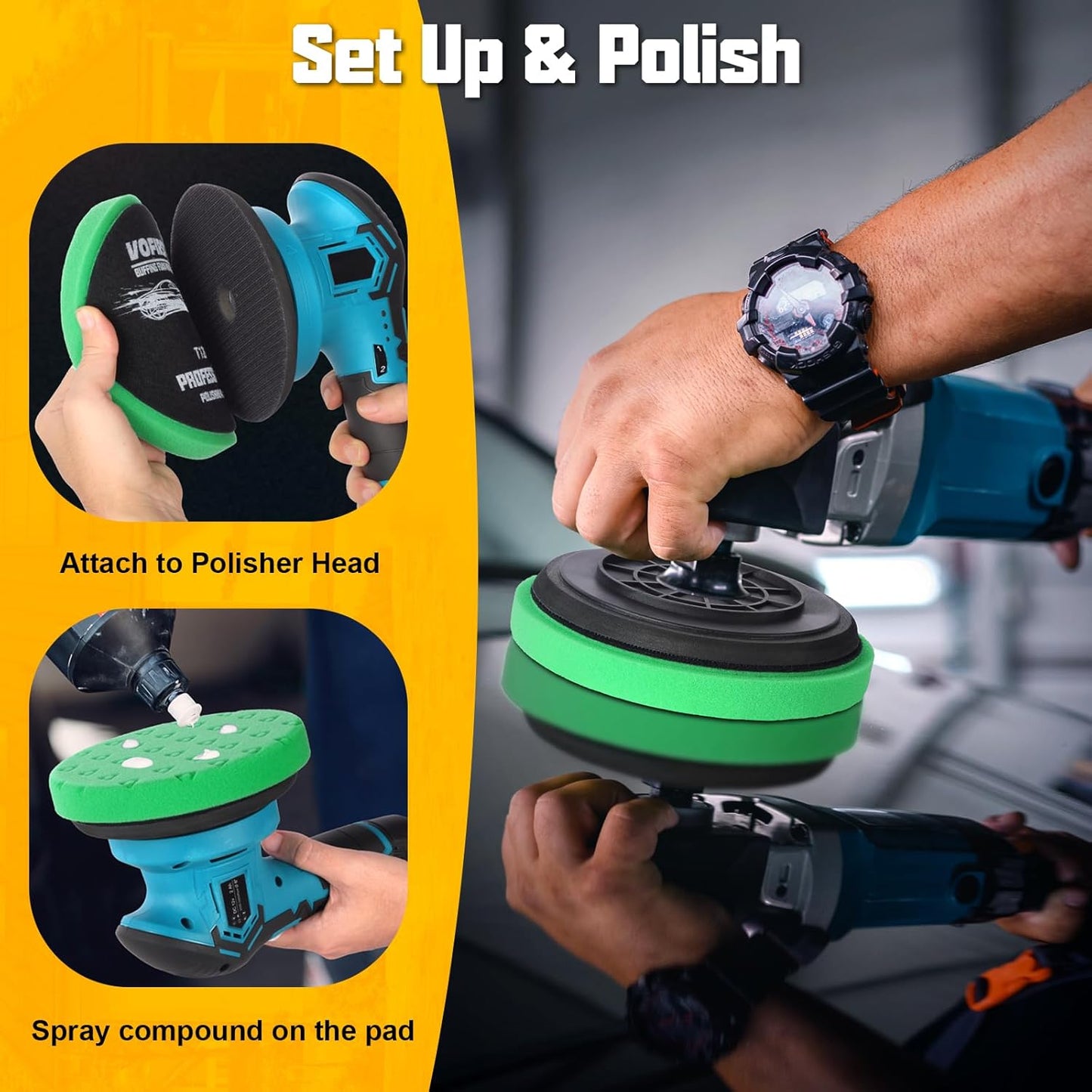 8 Pcs Polishing Pads, Buffing Pads 5.5 Inch 138mm for 5 Inch Backing Plate, High-Density & Reusable Buffing Sponge Pads and Woolen Pads Cutting Polishing Pad Kit for Car Buffer Polisher & Waxing