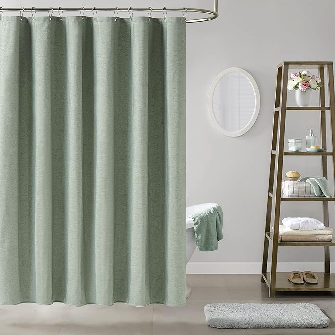 BTTN Fabric Shower Curtain, Linen Textured Heavy Duty Polyester Cloth Shower Curtain Set with Plastic Hooks,Sage Green, 72x78