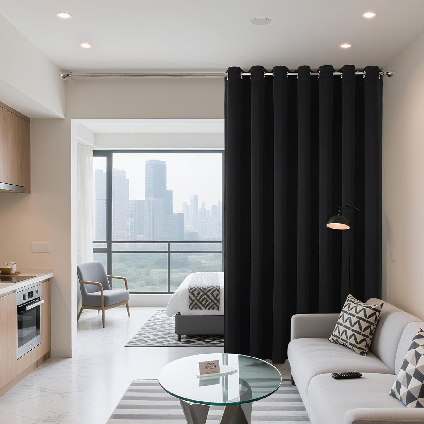 Joydeco Blackout Patio Sliding Door Curtains 90 Inches Long, Grommet Privacy Room Divider Curtains, Extra Wide Thermal Blackout Drapes for Bedroom Living Room (Black, 70Wx90L, 1 Panel)