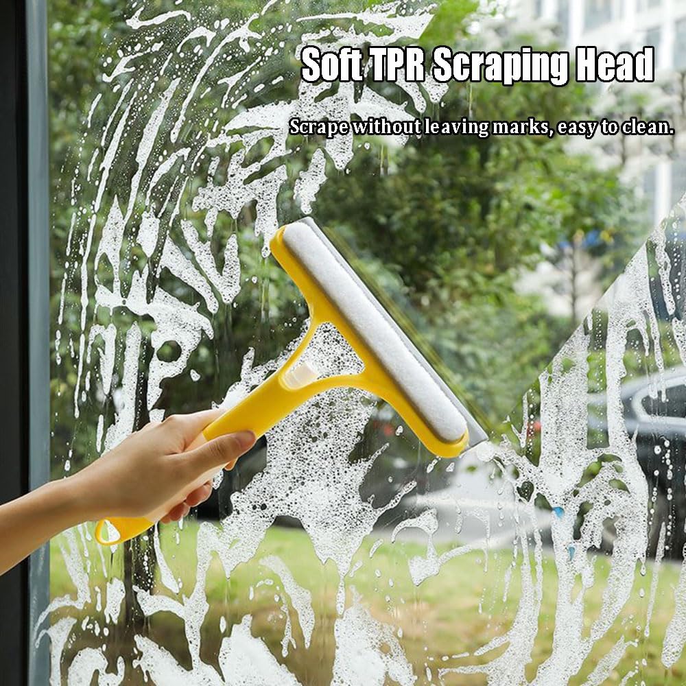 3 in 1 Window Cleaning Scraper, 3 in 1 Window Cleaner Squeegee, Scraper for Cleaning Windows, All-Purpose Window Squeegee with Sprayer for Glass, Wall, Kitchen, Car (Blue)
