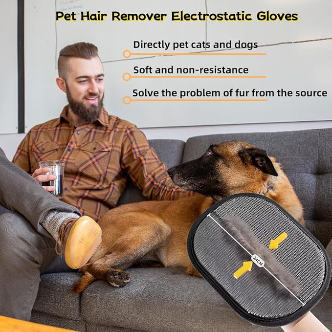 Pet Hair Remover Glove for Cats & Dogs, Pet Hair Remover Electrostatic Gloves, Reusable Double Sided Electrostatic Pet Hair Remover for Couch, Clothing, Carpet (2PCS)