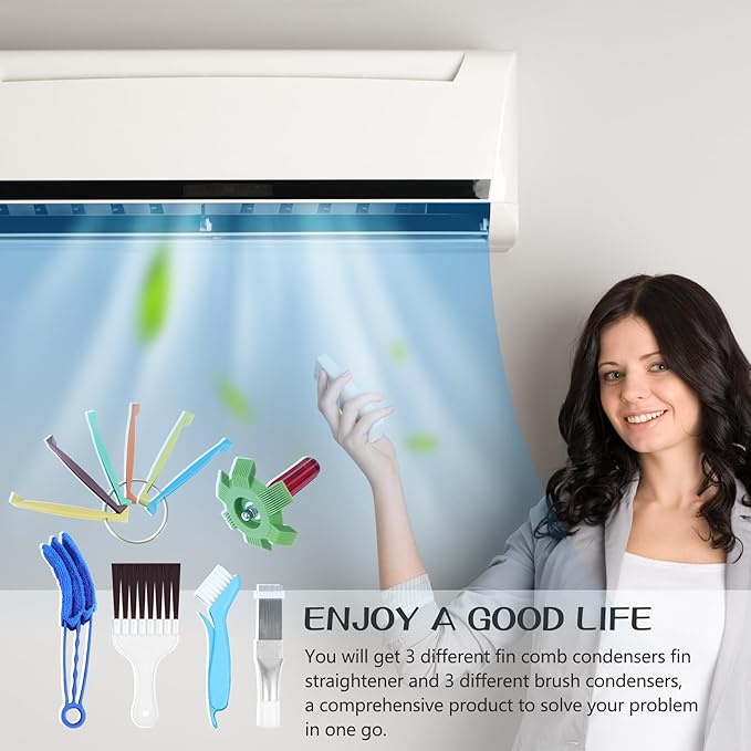 6 Pcs Air Conditioner Fin Comb Cleaner Set, Ac Fin Comb Straightener Tool, Radiator Comb for a/c Unit,Ac Coil Cleaner Brush for HVAC Condenser Evaporator Repair Clean Tool