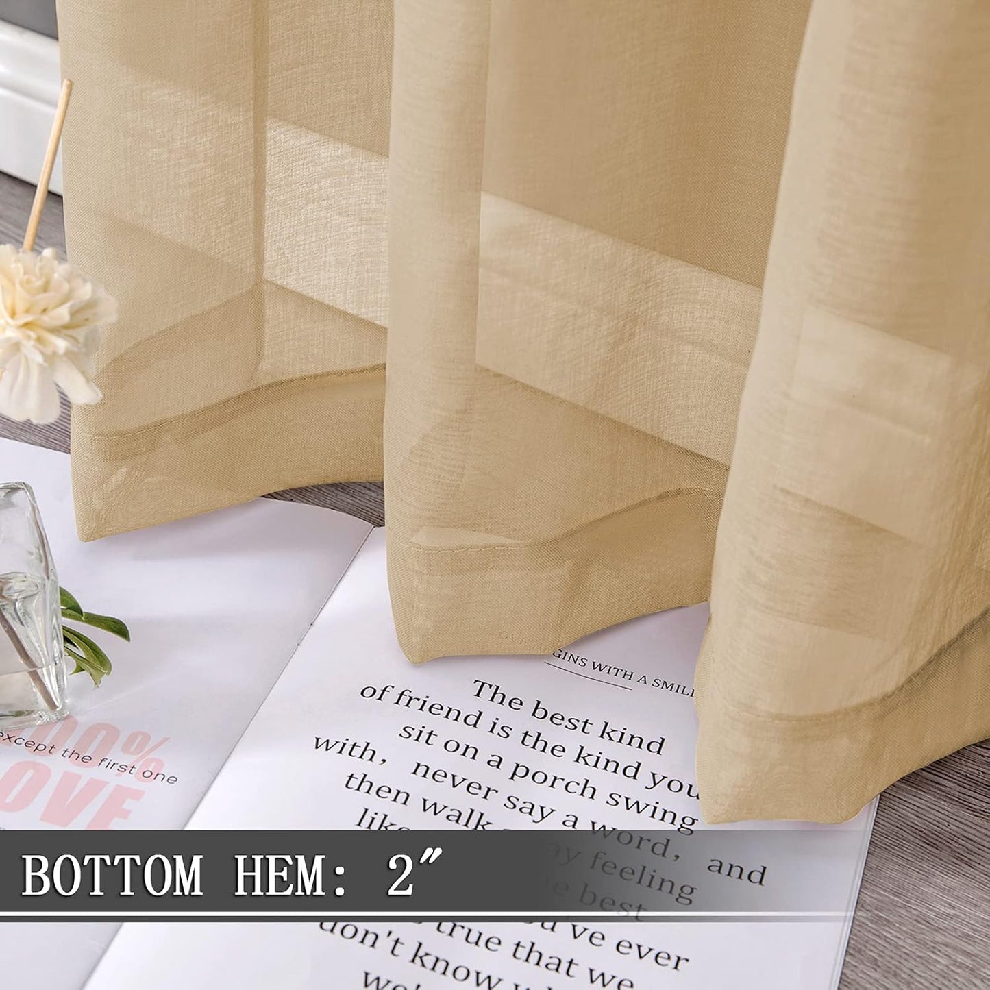 Tollpiz Sheer Curtains Linen Textured Bedroom Curtain Sheers Light Filtering Rod Pocket Voile Curtains for Living Room, 54 x 84 inches Long, Beige, Set of 2 Panels