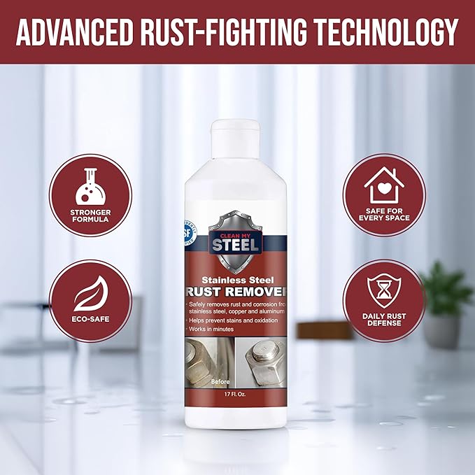Stainless Steel Rust Remover and Stain Cleaner | NSF Approved | Non-Toxic & Food Safe | Quickly Cleans Commercial Equipment, Appliances, Grills, Sinks, and Tools â€“ 1 liter