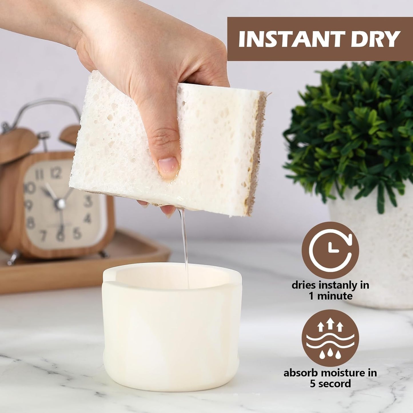 Geelin 2 Pack Diatomite Stone Sponge Holder for Kitchen Sink Absorbent Sponge Drying Rack Dish Organizer Kitchen Accessories Sink Tray(Beige)