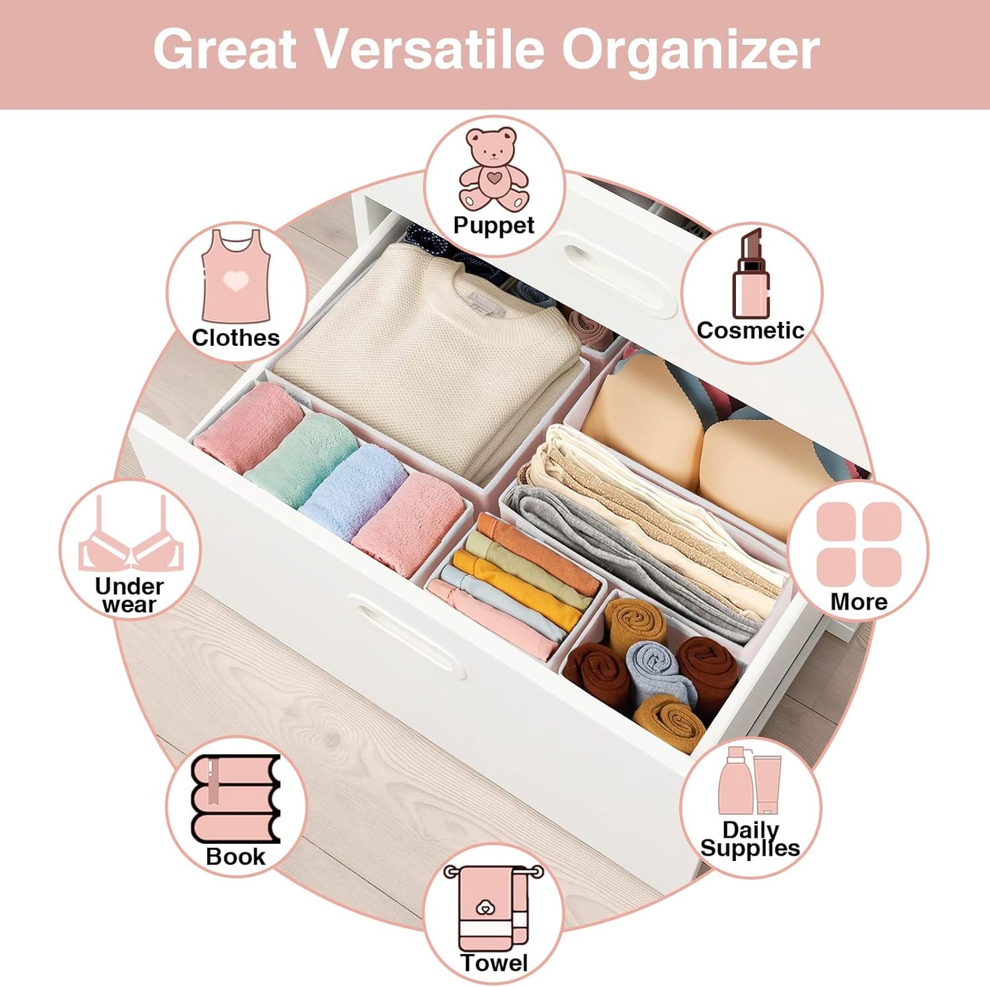 8 Pack Underwear Drawer Organizer, Drawer Organizer Clothes, Foldable Cloth Storage Box Closet Dresser Drawer Divider Organizer for Clothes, Scarves