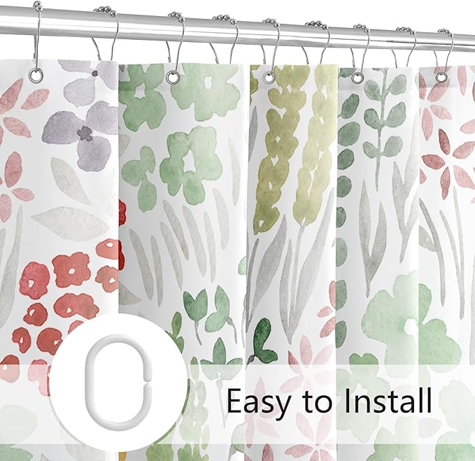 Long Shower Curtain 72 x 78 Inch, Tall Cute Floral Shower Curtain for Bathroom, Sage Green Wildflower Boho Cottagecore Fabric Shower Curtain Set with Hooks