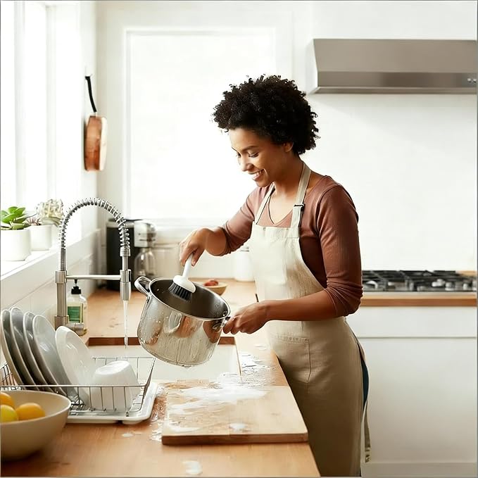 2-Piece Set Handheld Dish Brush with Brass Scrubber and Steel Scraper for Stubborn Grease - Dual-Head Cleaner for Pots, Pans, Stovetop, Sink