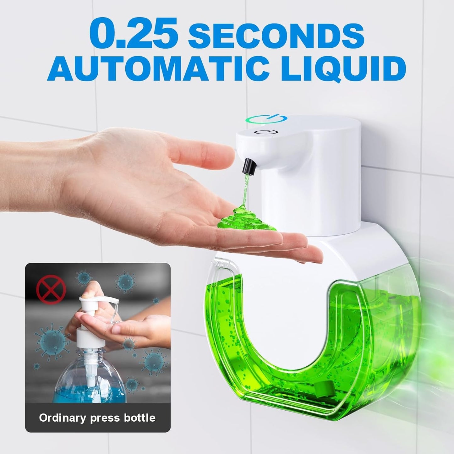 Automatic soap dispenser touchless 15oz/420ml Kitchen Dish Automatic Liquid Soap Dispenser 4 Adjustable Soap Dispensing Levels Wall Mount for Kitchen and Bathroom, Liquid Hand Soap Dispenser