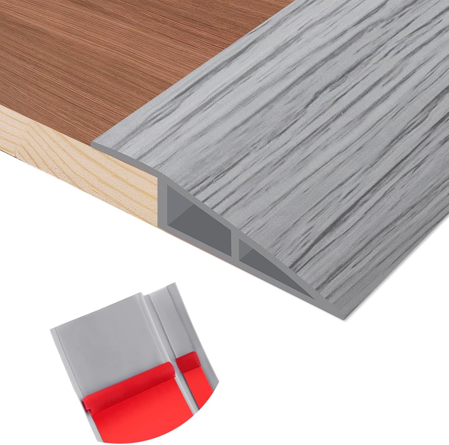 Floor Transition Strip Self Adhesive Vinyl Door Threshold for Doorways Carpet Edging Trim Overlap Edge Reducer for Laminate Floor, Carpet, Tile (Light Gray Wood Grain, 2/5" to 3/5", 3.3Ft)