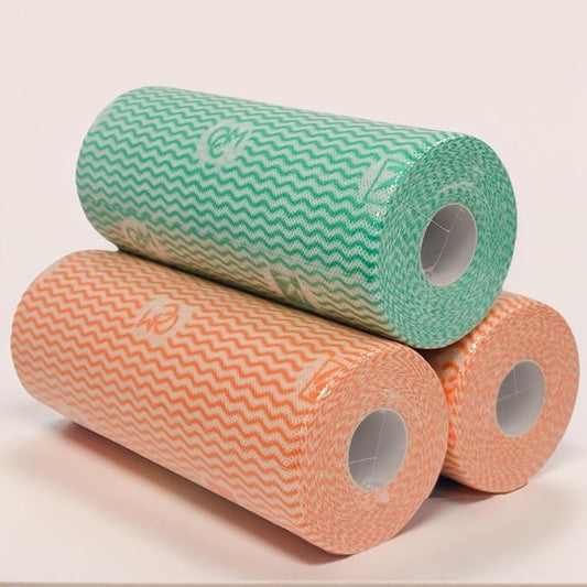 Lazy Cleaning Cloths, Disposable Microfiber Cloths, Reusable Dish Rags, Dry/Wet Use for Dishware, Countertops, Stove, Camping, RVs, Tearable Roll Design (55 Sheets, 9.45"x11.81",Green)