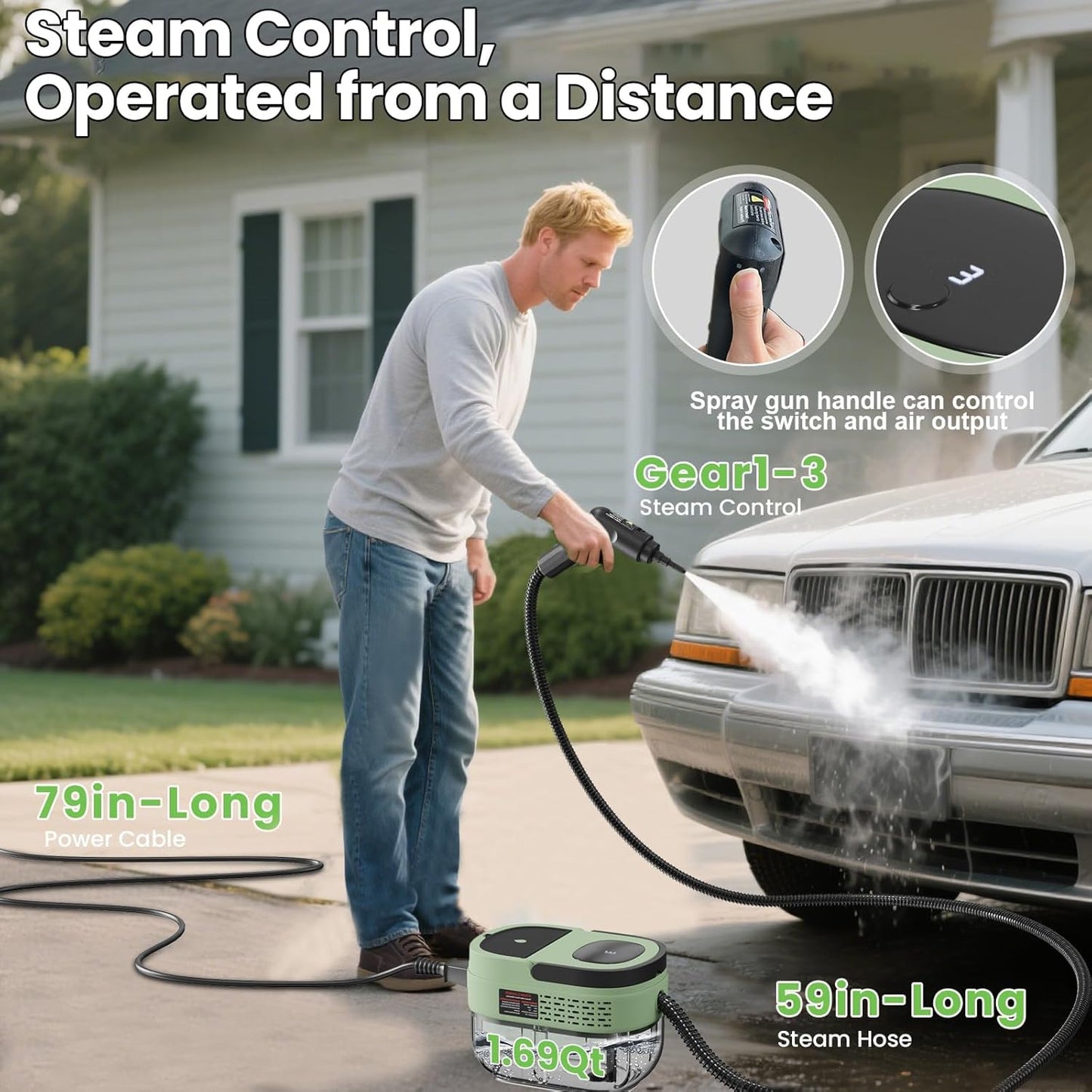 Handheld Steam Cleaner for Home, 2500W High Pressure Steam Cleaner for Car Detailing, 3 Steam Levels, 1600Ml Tank, High Heat Steamer for Bed Bugs, Couch, Furniture, Kitchen, Bathroom