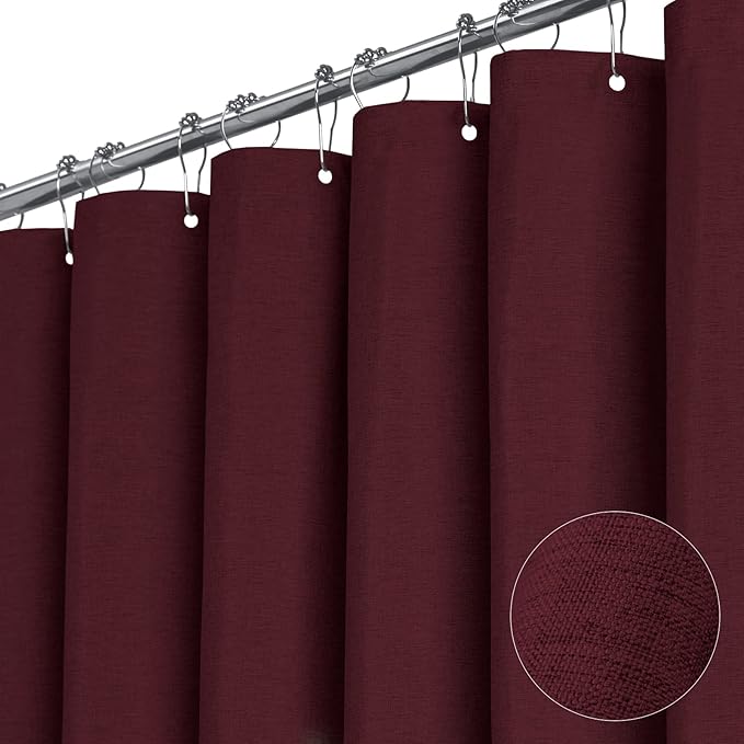 BTTN Fabric Shower Curtain, Linen Textured Heavy Duty Polyester Cloth Shower Curtain Set with Plastic Hooks, Burgundy, 72" W x 78" L (Pack of 1)