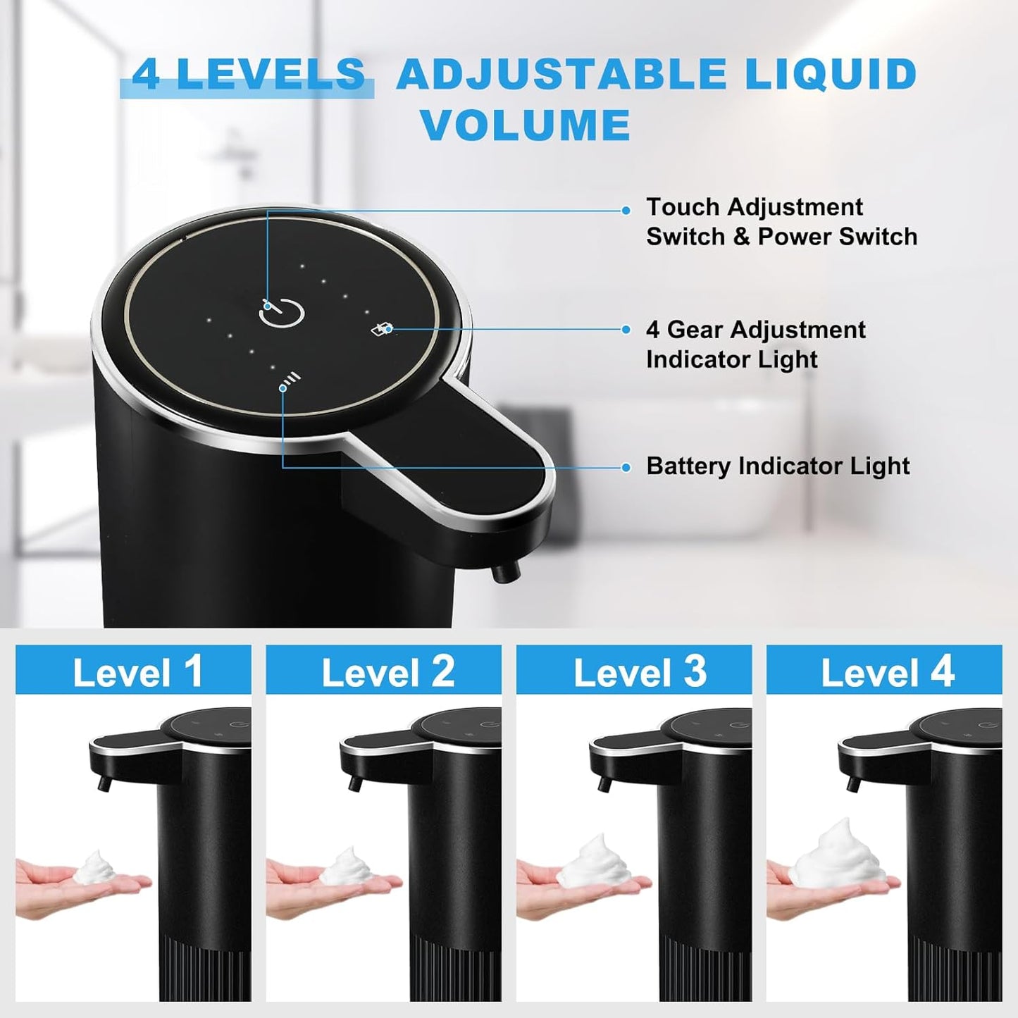 Automatic Foaming Soap Dispenser, 2 Pack Black Touchless Foam Hand Soap Dispenser Bathroom, 13.5 Fl Oz Plastic Electric Auto Foaming Dish Soap Dispensers Wall Mount for Kitchen