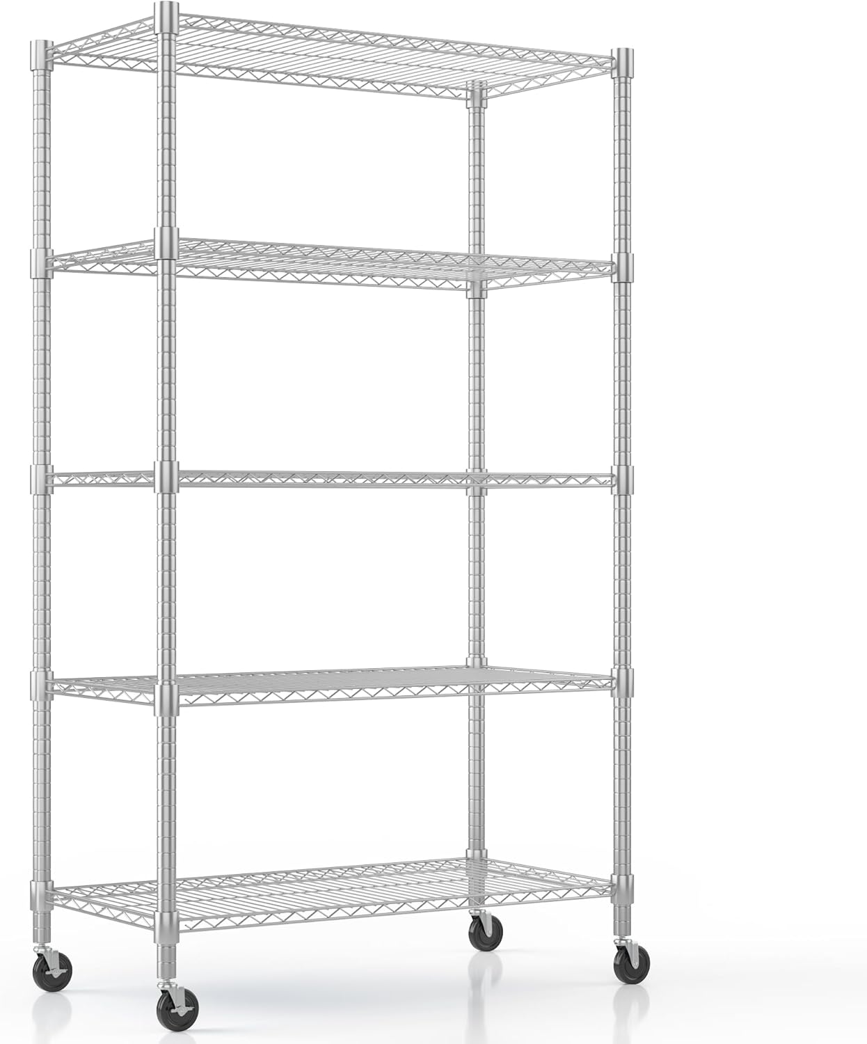 Himimi 5-Tier Heavy Duty Steel Wire Rack Storage Shelving, Adjustable Metal Storage Shelves with Wheels, 82''H Wire Shelf for Kitchen Garage Basement Pantry Organization, 18" D×36" W×82" H-Silver