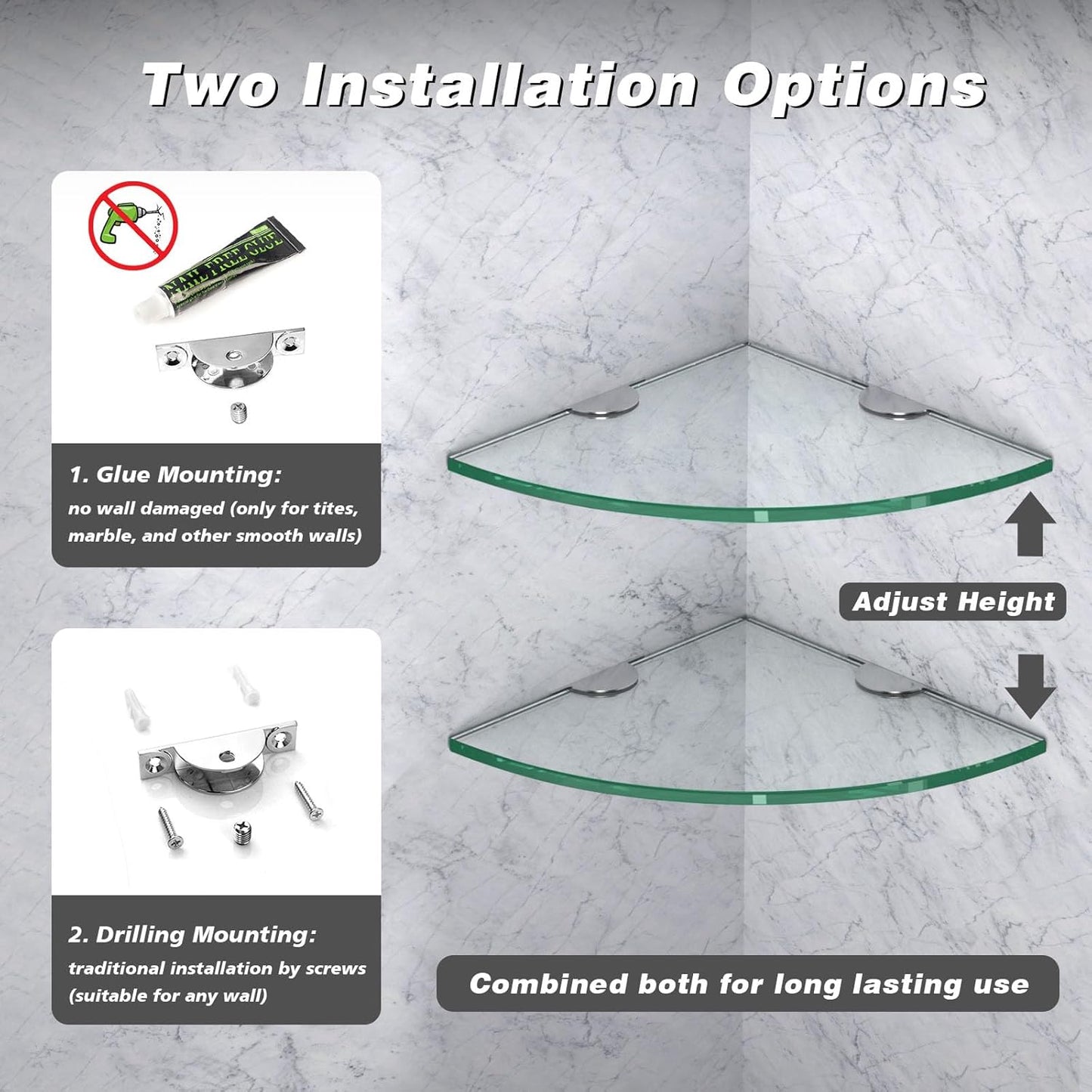 Corner Glass Shower Caddy 4 Pack 8MM-Thick Tempered Glass Shelf No Drilling Wall Mount Corner Mounted Shelves Space Saver Adhesive Bathroom Home Shelf Shampoo Holder Organizer Strong Adhesion