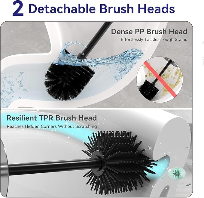 DOWRY Stainless Steel Freestanding Toilet Bowl Brush and Holder with Long Handle for Bathroom Storage Organization,Sturdy Deep Cleaning Toilet Bowl Cleaner,Nickel Round 2PCS