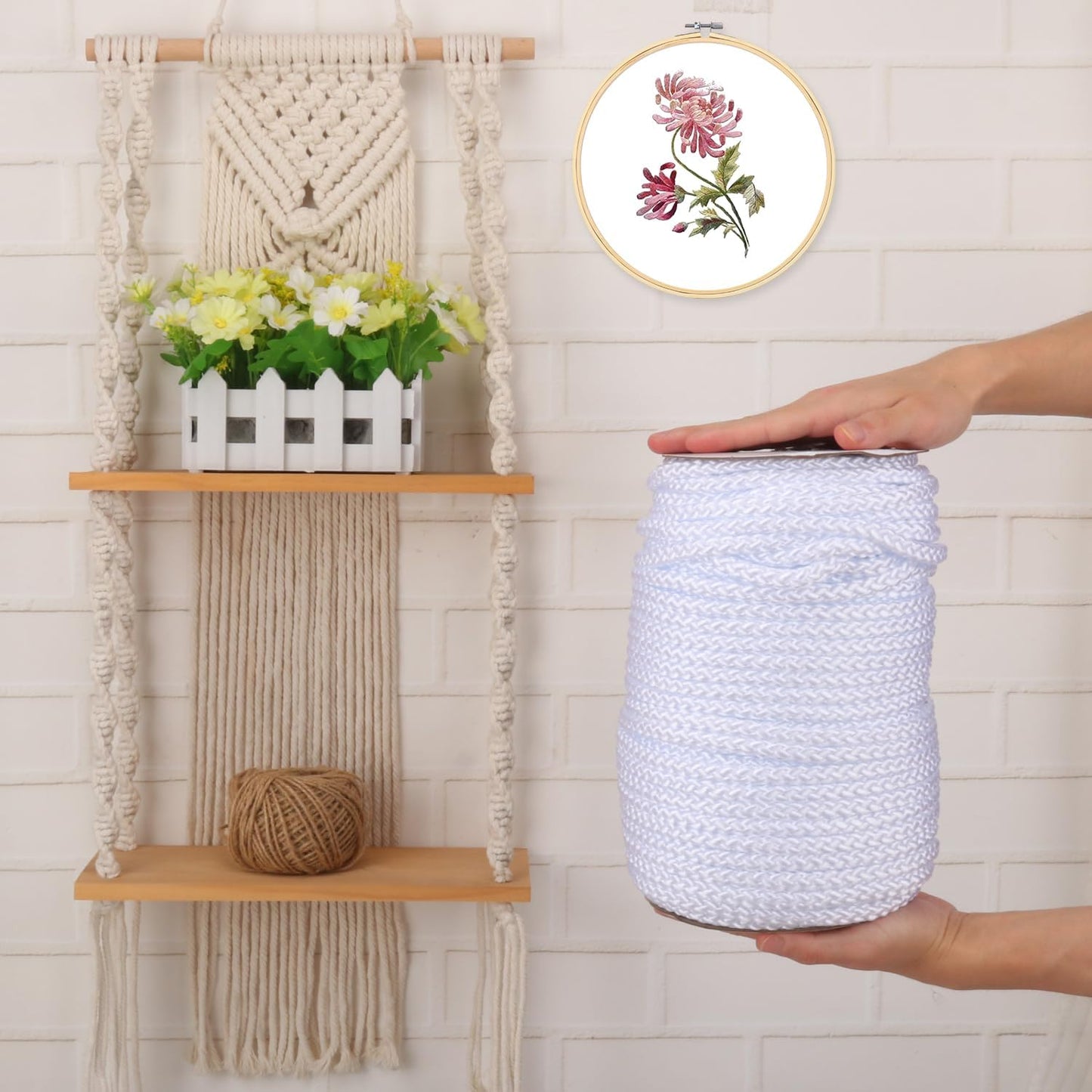 3/8 Inch White Polyester Rope - 250 White Low Stretch Polyester Rope for Hiking, Kayaking, Tarps, Camping