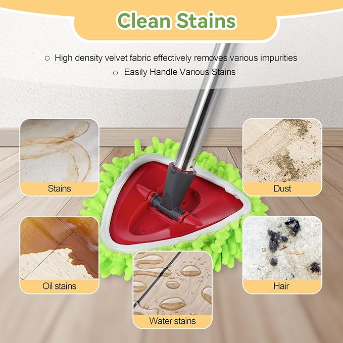 7 Pack Reusable Microfiber Mops Pads Compatible with O-Cedar EasyWring Triangle Mop,3 Elastic Mops Head 2 White Mop Replacement,One Scrub Brush & One Base for Deep Clean,Machine Washable Mopp Refills