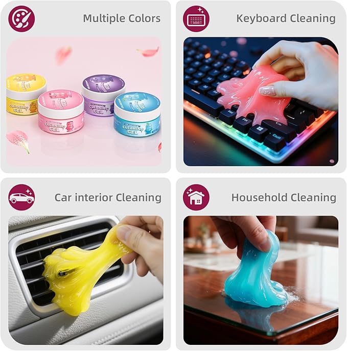 COLORCORAL 4 Pack Car Cleaning Gel Reusable Auto Slime Cars Cleaner Dust Cleansing Gels,Vehicle Interior Cleaning Care Putty,Keyboard Cleaner Goop for Car Vent, Corners, Crevice,Office Desktops Debris