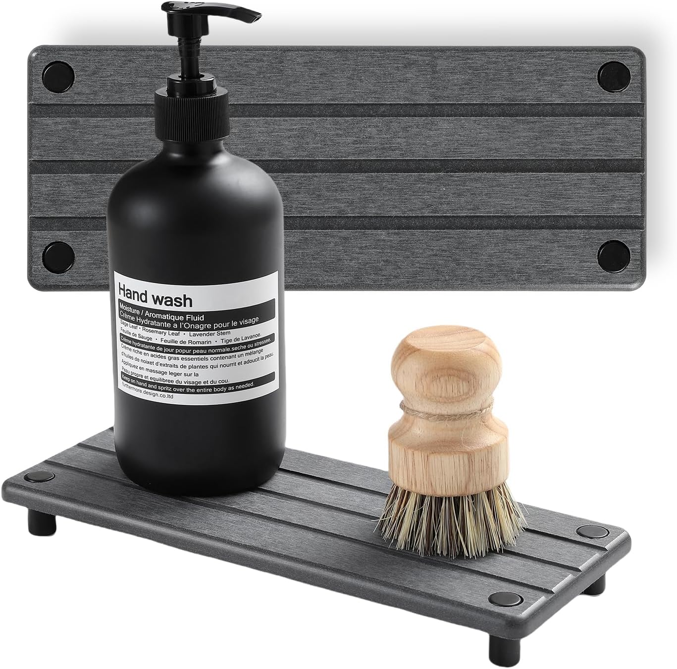 2 Pack Fast Drying Water Absorbing Diatomite Stone Mat Tray for Kitchen & Bathroom Counter - Instant Dry Sink Caddy Organizer - Vanity Holder for Soap and Sponge – Charcoal 10" x 4"