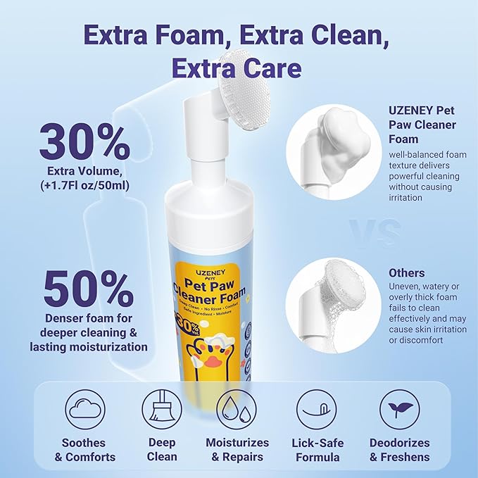 Paw Cleaner for Dogs and Cats, No-Rinse Puppy Paw Washer, Larger 7oz Dog Foaming Foot Cleanser with Scrubber Brush for Dirty Paws, Safe and Hypoallergenic, Dog Essential and Grooming Supplies