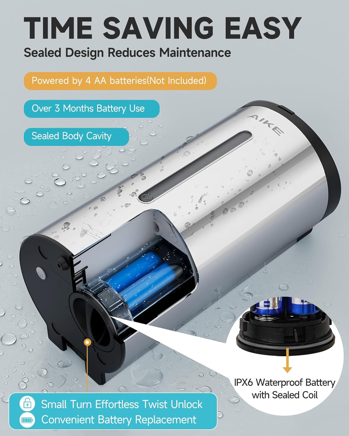 AIKE Automatic Wall Mount Liquid Soap Dispenser, Commercial Stainless Steel with 25oz Large Capacity Save Time Effort and Cost,Model AK1205 (Polished)