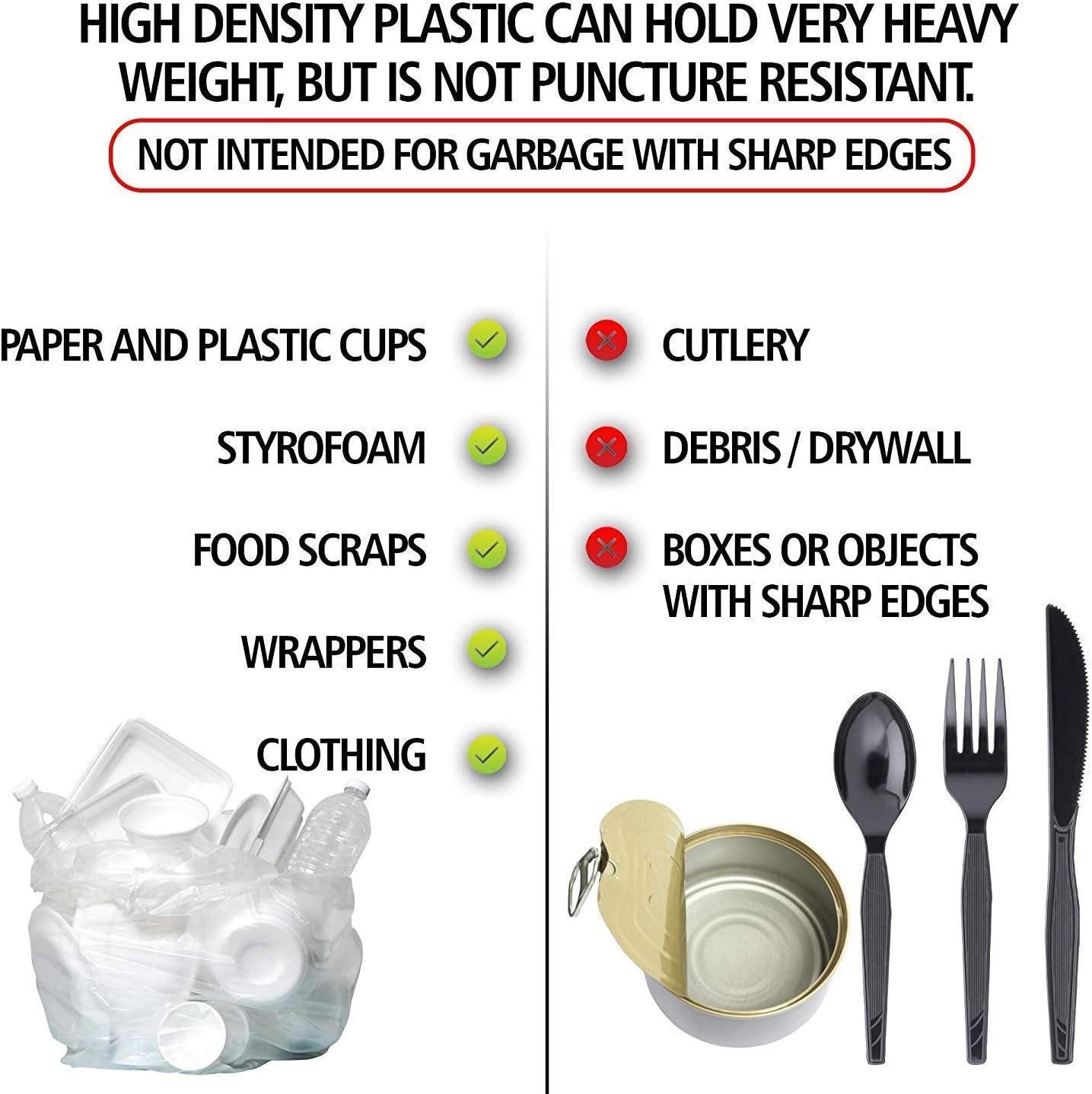 Aluf Plastics High Density Trash Bags, 56 Gallon, 600 Count, 22 Micron (eq), 43" x 48", Clear, for Bathroom, Office, Industrial, Commercial, Janitorial, Municipal, Recycling