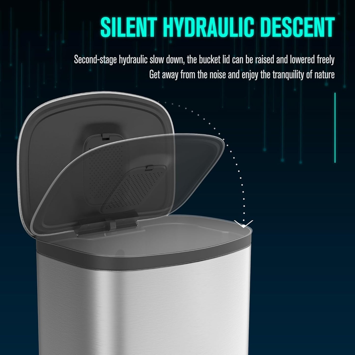 13 Gallon Stainless Steel Foot Pedal Large Trash Can with Soft Close Quiet Curved Surface Top Lid and Deodorant Storage Space, with 30 Garbage Bags for Kitchen/Home/Office Trash can and More - Silver