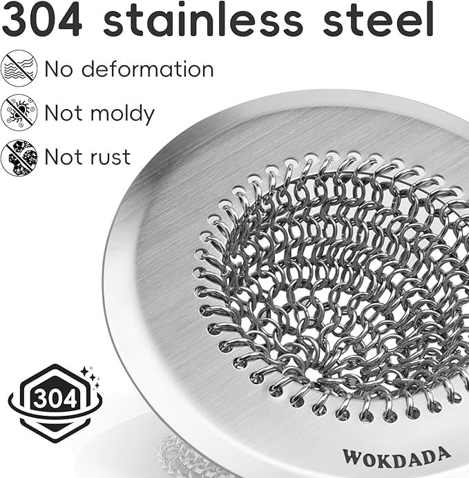 2 Pack Wokdada Bathtub Drain Hair Catcher, Wokdada Fast Drainage Shower Drain Hair Catcher, Reversible 304 Stainless Steel Drain Protector for Pop-Up and Regular Drains of Bathroom(Patented Product)