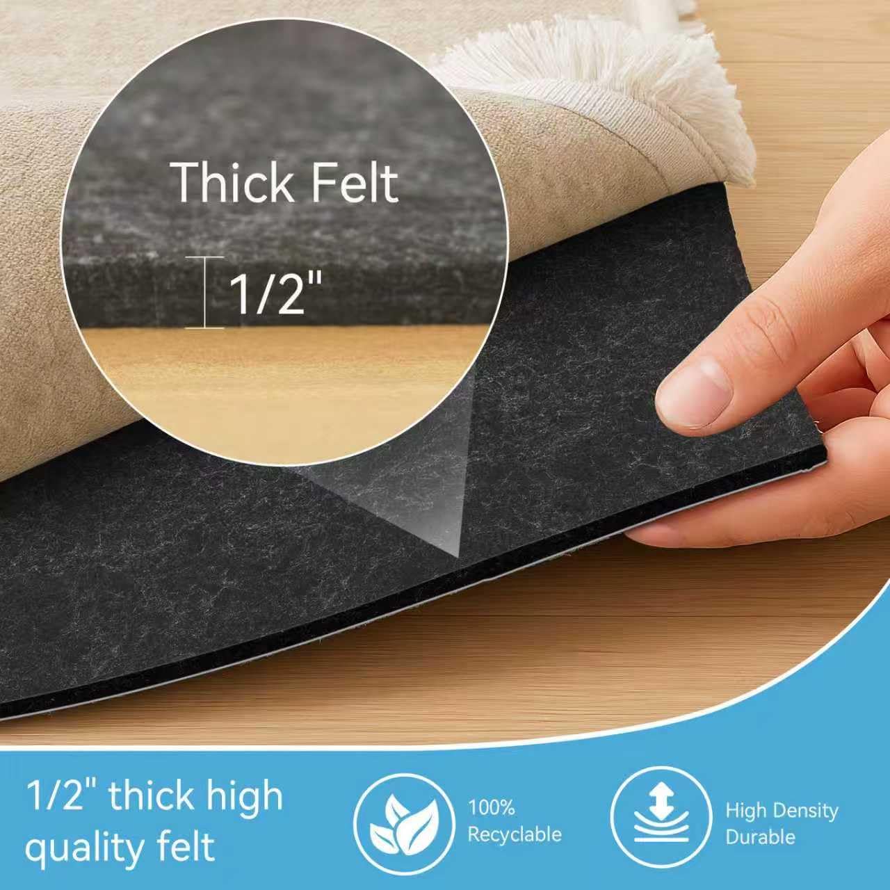 Warmstar 4x6 FT Non Slip Rug Pad,100% Waterproof Felt Rug Pad for Hardwood Floors,1/2” Thick Soft Carpet Pad with Natural Rubber Backing, Secure Grip & Floor Protection