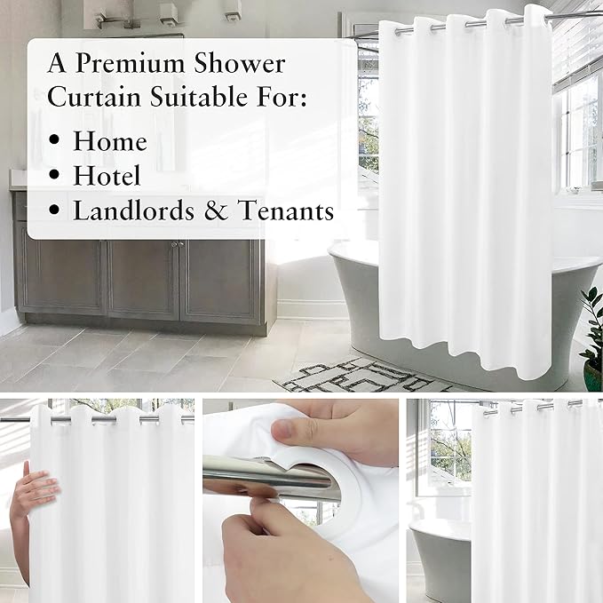 River Dream No Hook 60" Width Shower Curtain Microfiber - Soft Fabric Shower Stall Curtain Hotel Grade, Waterproof & Machine Washable, White, 60x74