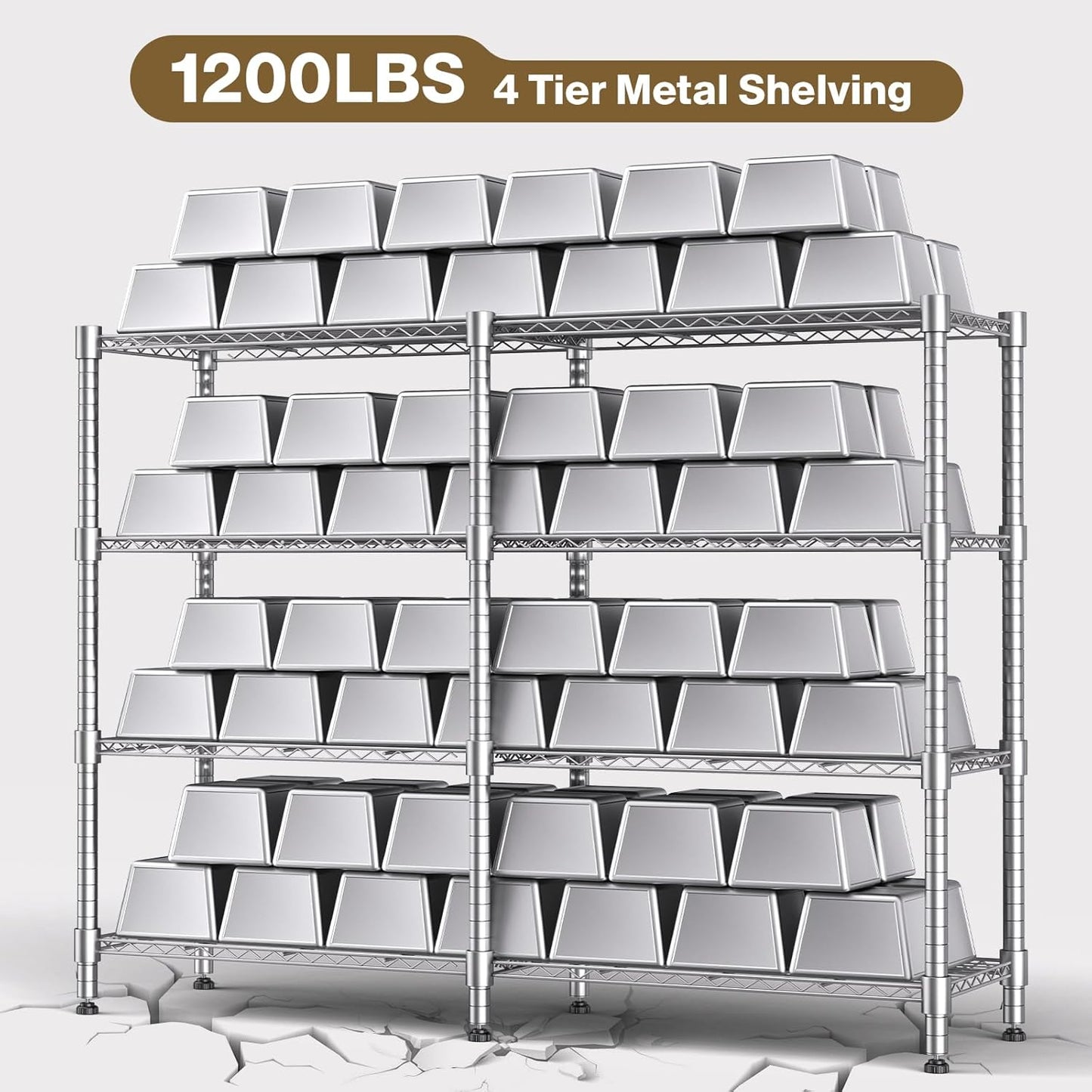 Himimi 4-Tier Heavy Duty Metal Storage Rack, 1200LBS Adjustable Wire Shelving for Storage, Standing Storage Shelf Units for Kitchen Garage Pantry Laundry, 60" W x 14" D x 60" H, Silver