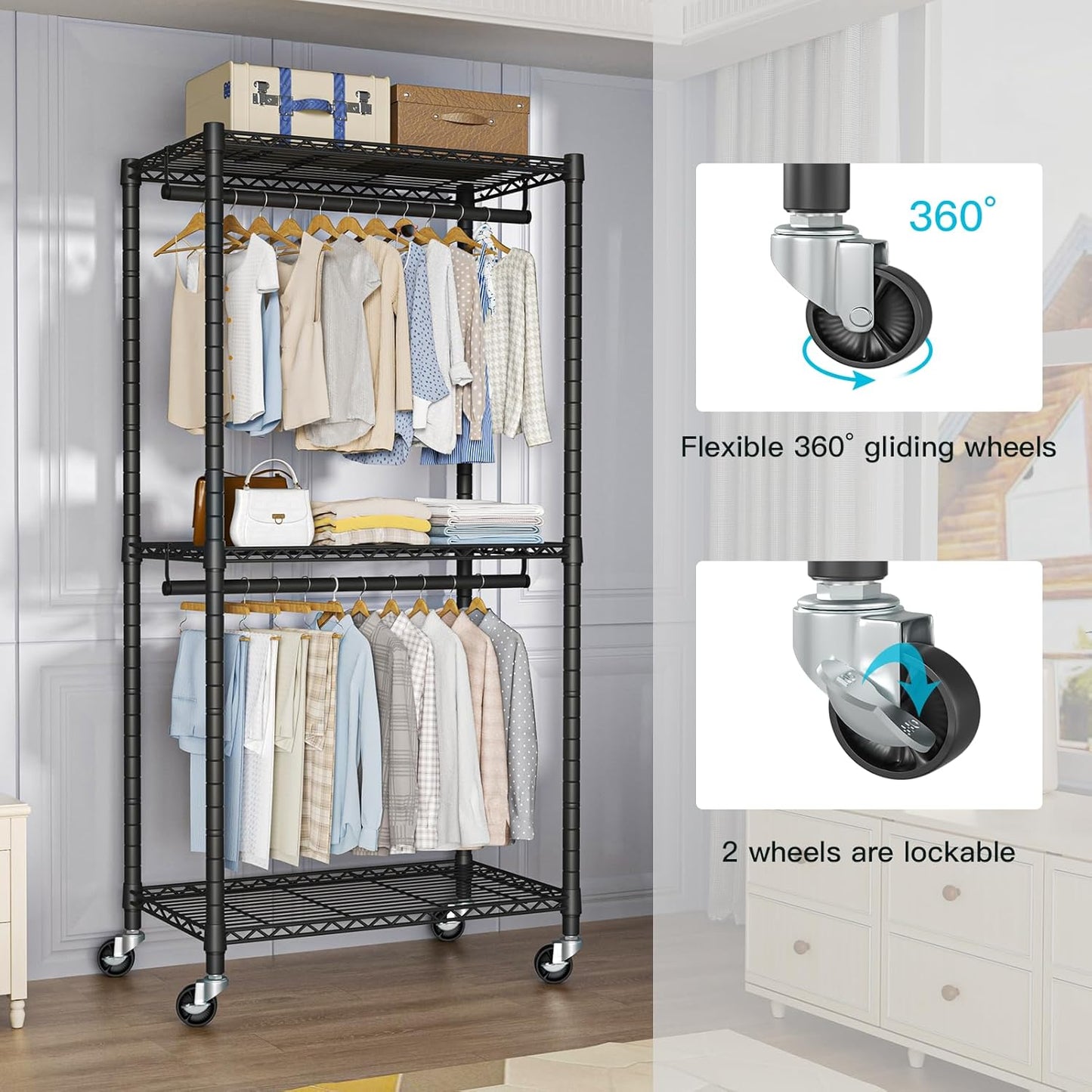 FUTASSI Heavy-Duty Portable Closet, 30"W x 14"D x 76"H, Black, Carbon Steel