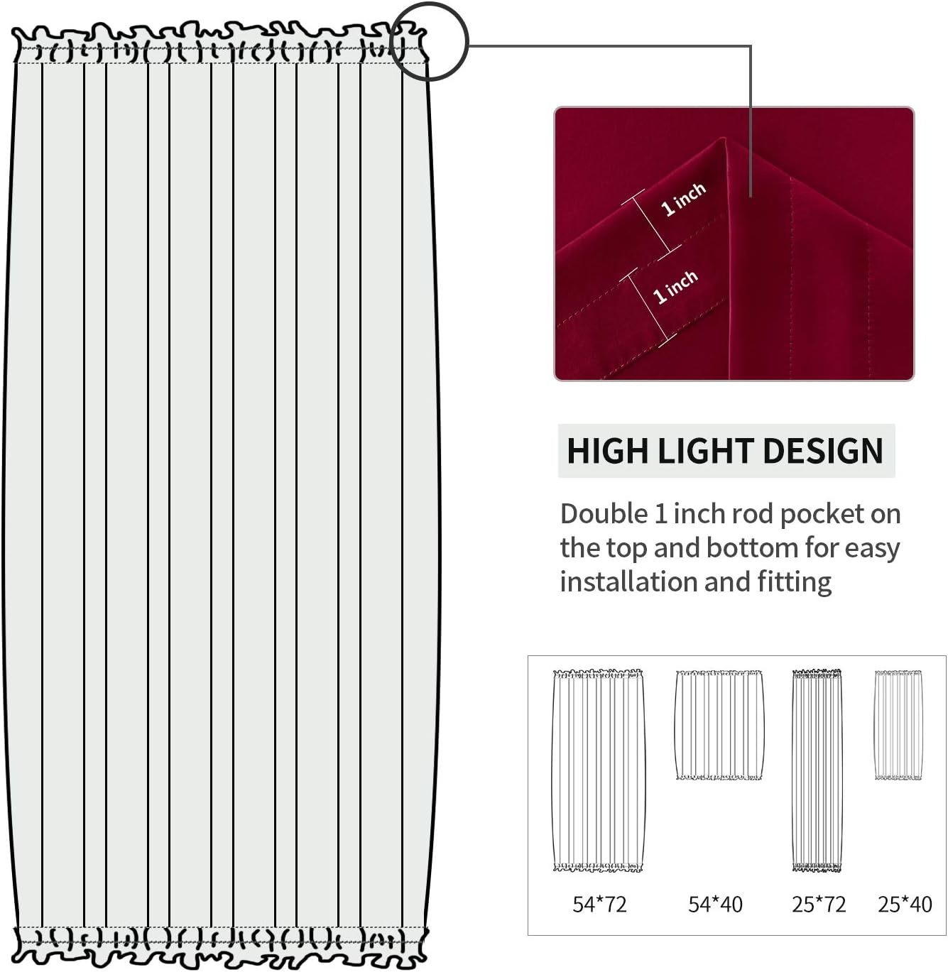 DWCN French Door Curtain - Rod Pocket Thermal Blackout Panel for Glass Window, Christmas, Kitchen and Patio - Privacy, 25 X 40 Inch, 1 Panel With Tieback, Burgundy