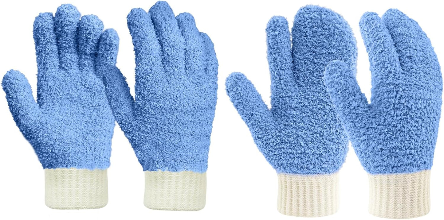 MIG4U Microfiber Dusting Gloves House Cleaning Glove for Blinds, Windows, Shutters, Furniture, and Car, Reusable Lint-Free Blue 2 Pairs S/M