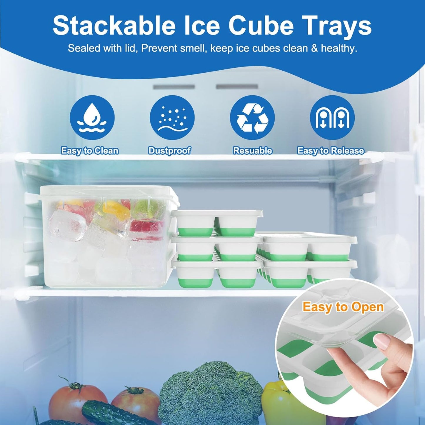 Ice Cube Tray 5 Pack, 60 Cubes (14 per Tray) Silicone Ice Cube Trays with Spill-Resistant Lids, BPA-Free & Easy-Release Ice Trays for Freezer, Stackable Dishwasher Safe for Cocktails,Coffee,and Drinks