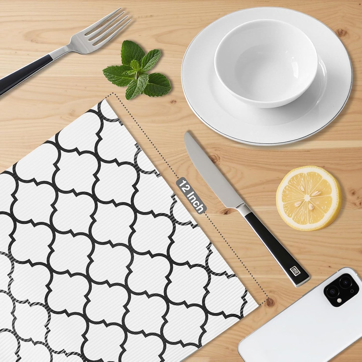 Glotoch Shelf Liner for Kitchen Cabinets,12" x 20Ft Non Adhesive Drawer Liners for Kitchen Cabinets,Waterproof and Durable Refrigerator Liners, Cabinet Liner for Shelves Fridge Black and White