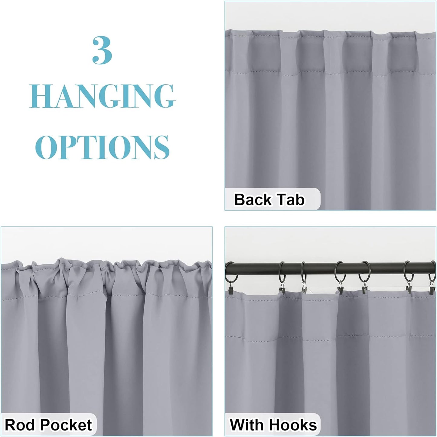 RYB HOME Blackout Curtains & Drapes - Light Block Thermal Insulated Privacy Window Covering for Bedroom Living Room Office, W 42 x L 54 inch, Silver Grey, 2 Panels