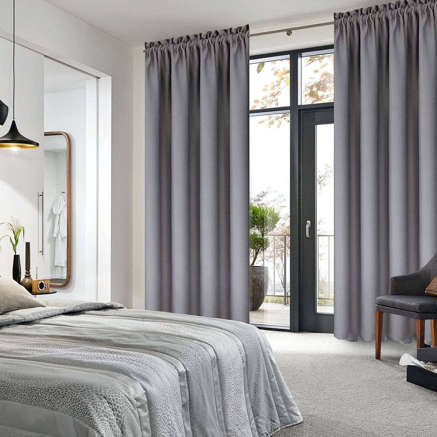 DWCN Grey Room Darkening Blackout Curtains - Rod Pocket Thermal Insulated Privacy Energy Saving Window Curtain Drapes 42x 72 inch Length, Set of 2 Bedroom Living Room Curtains