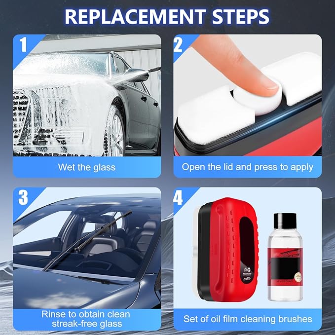 Car Glass Oil Film Cleaner, 2026 New Automotive Oil Film Cleaning Brush for Car Windows, Cars Window Glasses Cleaning Boar with Extra Cleaner, Universal Anti-Rain Fog Glass Brush (1)