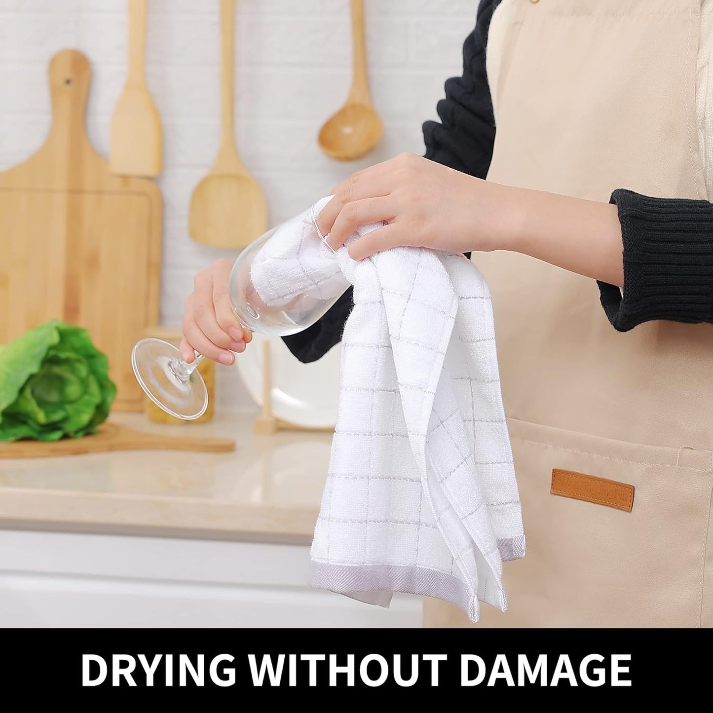 Homaxy 100% Cotton Terry Kitchen Towels(White, 13 x 28 inches), Checkered Designed, Soft and Super Absorbent Dish Towels, 12 Pack