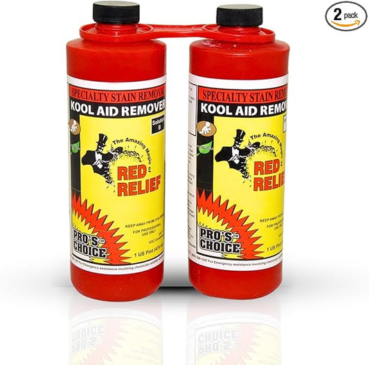 Pro's Choice Red Relief Stain Remover for Clothes Laundry - Stain Removal for Kool Aid & Synthetic Food Colors - Fabric, Carpet & Couch Dye Remover - Red Wine Spot Eraser (2 Pint Set)