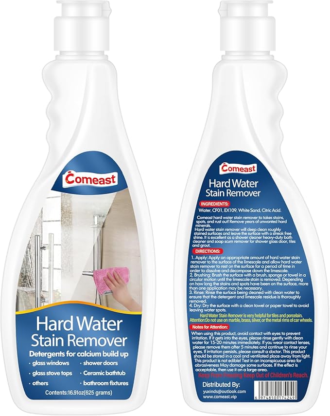 Hard Water Stain Remover, Shower Glass & Shower Door, Toilet Bowl Cleaner, for Calcium Build Up,Meet All Household Cleaner Needs 16 oz(600 grams)