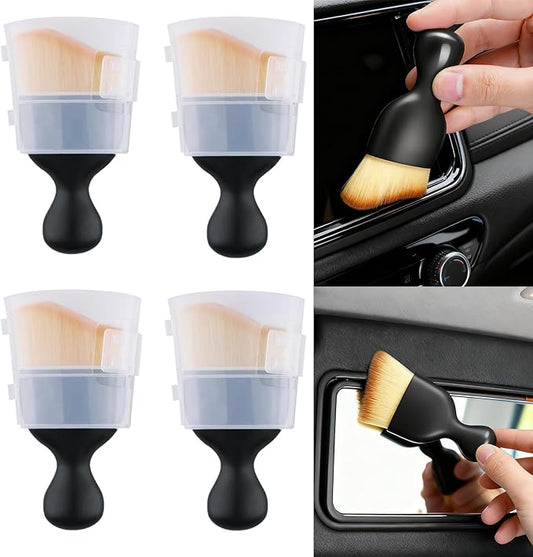 4 Pcs Car Interior Cleaning Kit Air Vent Dust Brush Set with Dense Bristles & A-Grade Shell Classic Design Auto AC Outlet Detailing Tools with Cover
