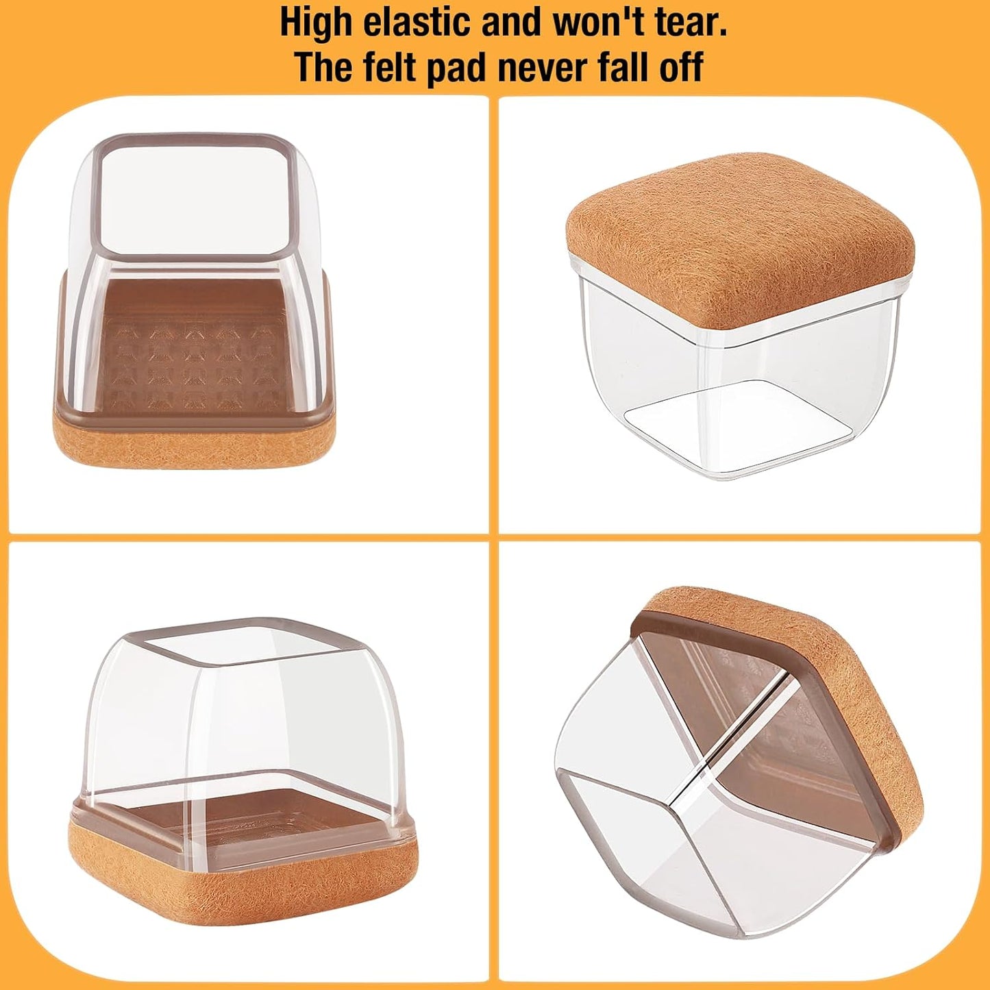 16 Pcs Extra Large Square Chair Leg Floor Protectors, Silicone Chair Leg Protectors for Hardwood Floors, High Elastic Chair Leg Caps, Protect Wooden Floors from Scratching (Fit: 1-2/5" - 1-4/5")