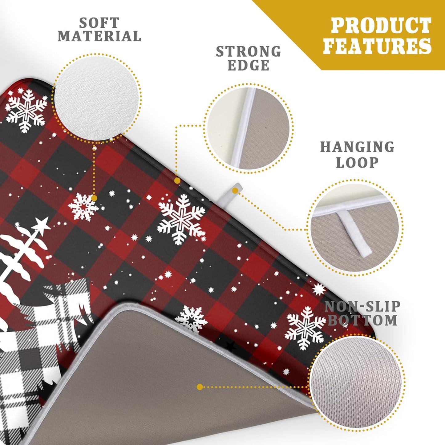 Christmas Dish Drying Mat for Kitchen Counter 16”x18” Christmas Tree Buffalo Plaid Dish Draining Mat Ultra Absorbent Microfiber Pad Holiday Mats Fast Drying Mat Table Protector for Countertop Bar