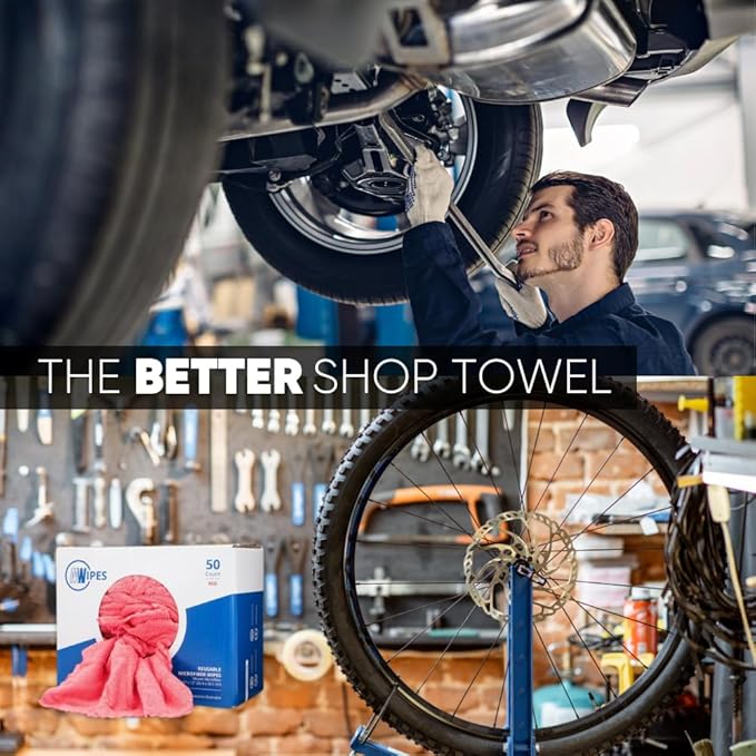 Microfiber Wholesale Microfiber Shop Towels | MWipes Reusable Red Shop Rags | 50 Rags in a Box | Super Absorbent, Machine Washable Hundreds of Times | Automotive, Paint, Industrial, Detailing
