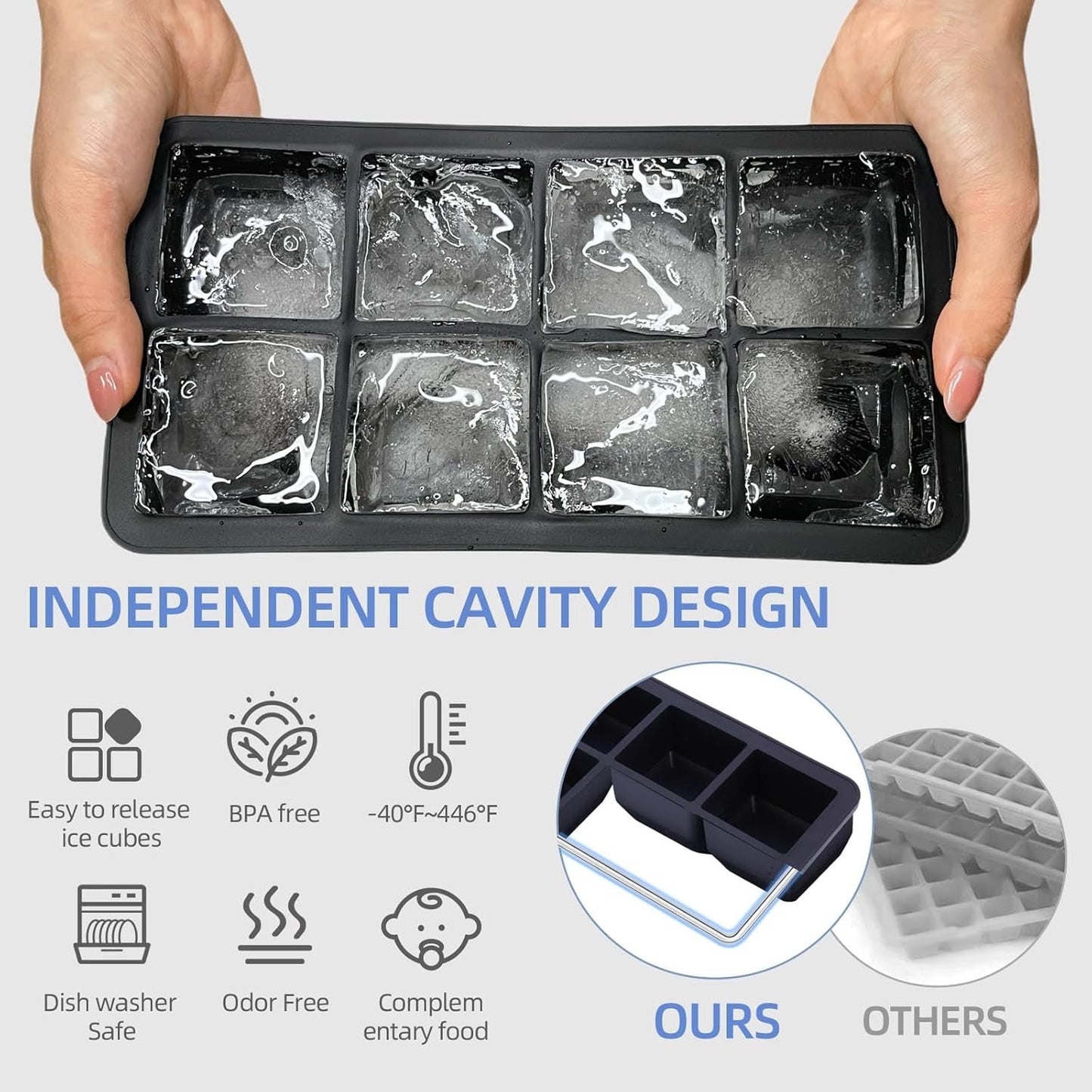 2 Pack Silicone 2 Inch Large Ice Cube Molds for Cocktails Wine Fruit and Bourbon Whiskey Easy Release Ice Cube Tray with Lid Ideal for Cold Drinks and Entertaining Gatherings