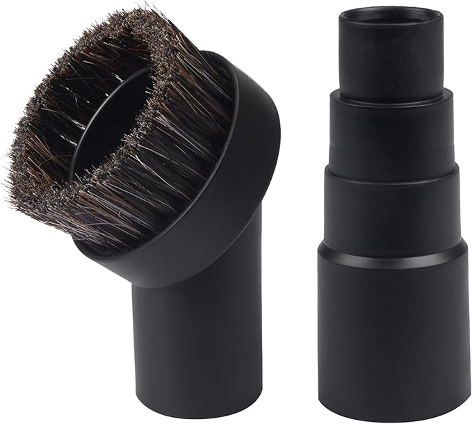 25mm Long Horse Hair with Universal Connector for 25mm/1", 32mm/1-1/4, 35mm/1-3/8 Hose, 1.25 Inch Small Round Dust Suction Brush Vacuum Brush Attachment Soft Bristle Cleaner Replacement with Adapter